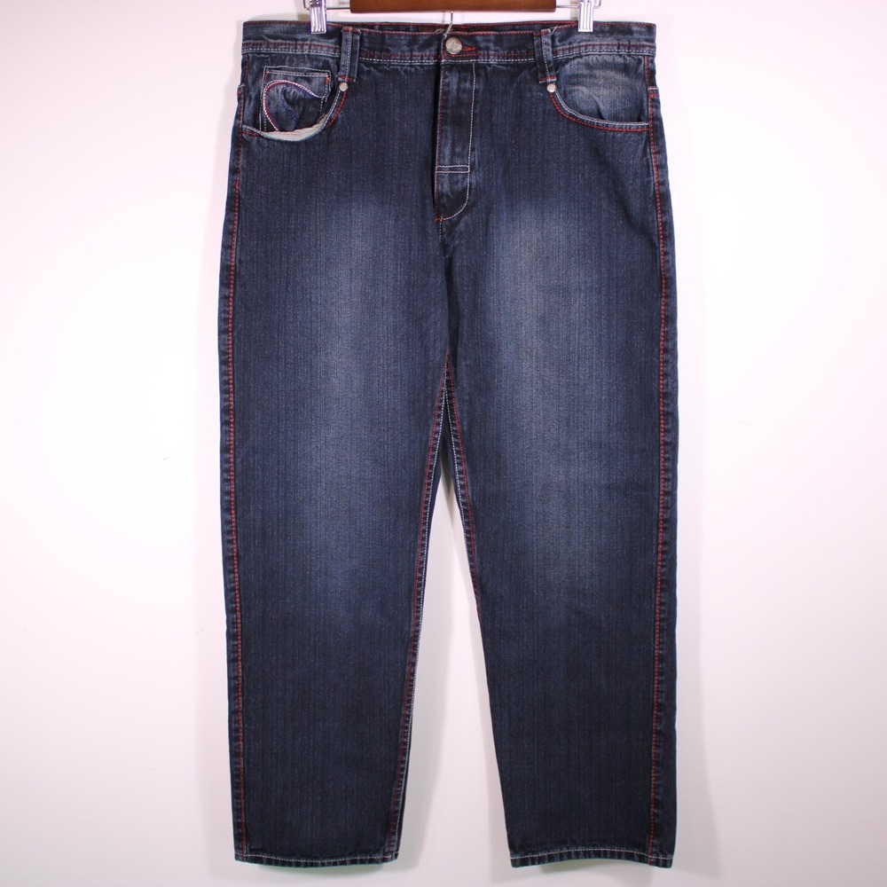 Jinzu Jeans Men 38x32 Dark Blue Baggy Y2K Streetwear Skater Grunge Loose Hip Hop